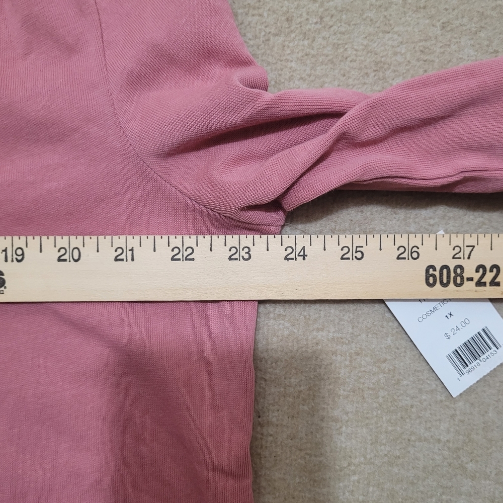 Daily Thread Blouse‎ Womens 1X Pink Popover Ruffle Neck New Boxy Feminine - Picture 5 of 6